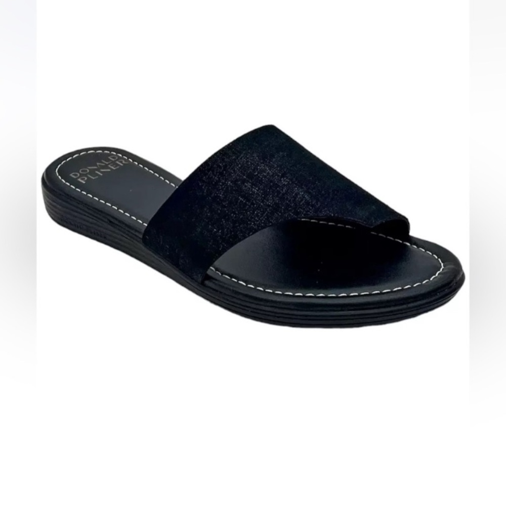 Donald Pliner Women's Gal Distressed Metallic Slip-On Sandals Black Size 8